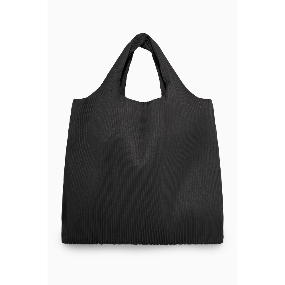 COS Black Small Pleated Tote Bag Accordion Fabric Shopper 1084164